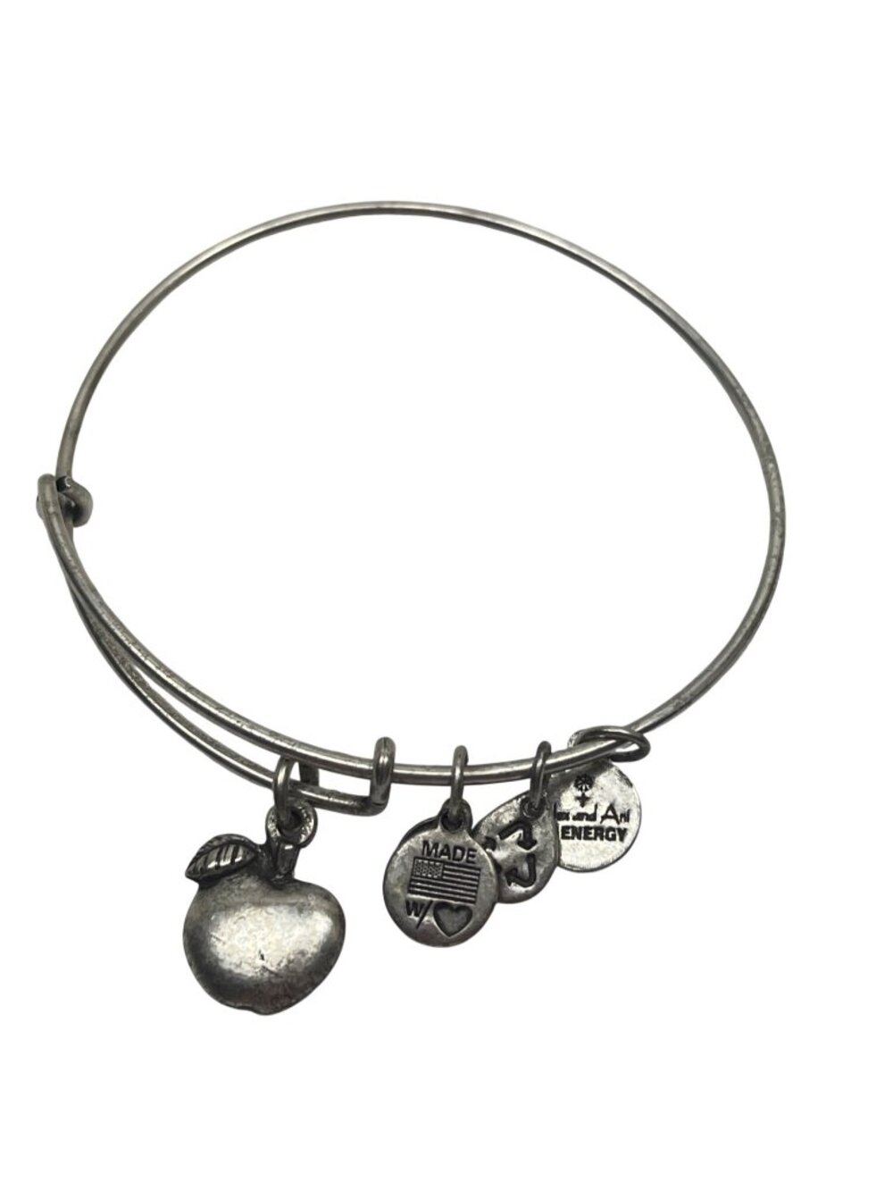 Alex & Ani Silver-Tone Apple Charm Bangle Bracelet With Inspirational Charms
